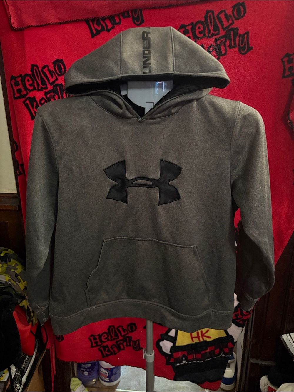 Under Armour Charcoal Gray Pullover Hoodie with Black Logo